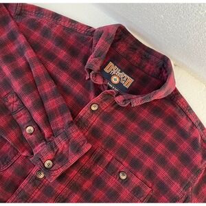 Duluth Trading Co Flannel Shirt Men Large Cotton Red Plaid Lumberjack Outdoors